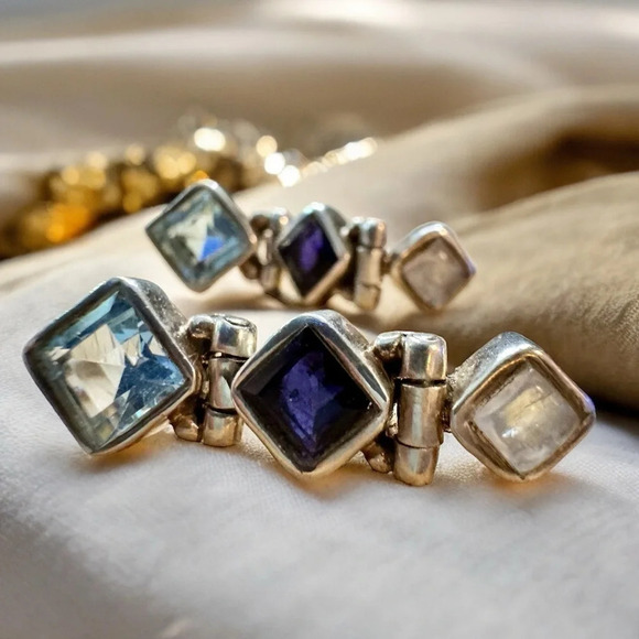 Moonstone|Amethyst|Topaz Sterling Silver Post Earrings - Picture 1 of 8